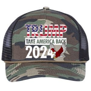 Trump Take America Back 2024 USA Flag Eagle Retro Rope Trucker Hat Cap