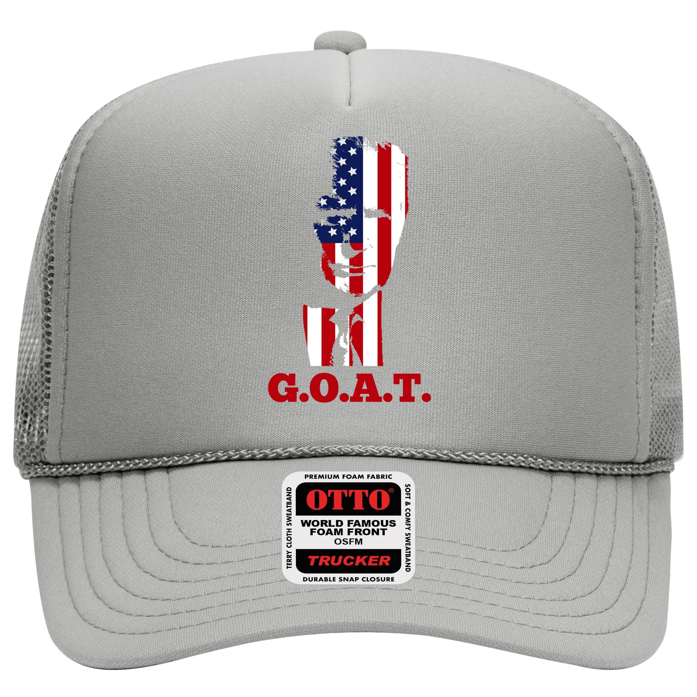 Trump USA Flag GOAT High Crown Mesh Back Trucker Hat Trump USA Flag GOAT High Crown Mesh Back Trucker Hat