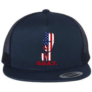 Trump USA Flag GOAT Flat Bill Trucker Hat