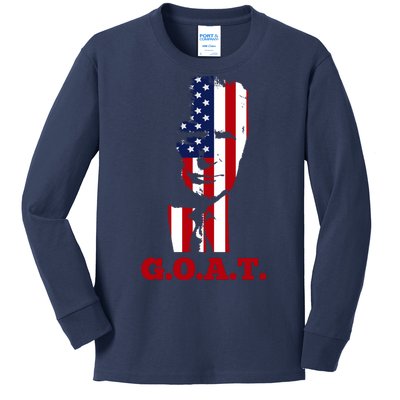 Trump USA Flag GOAT Kids Long Sleeve Shirt