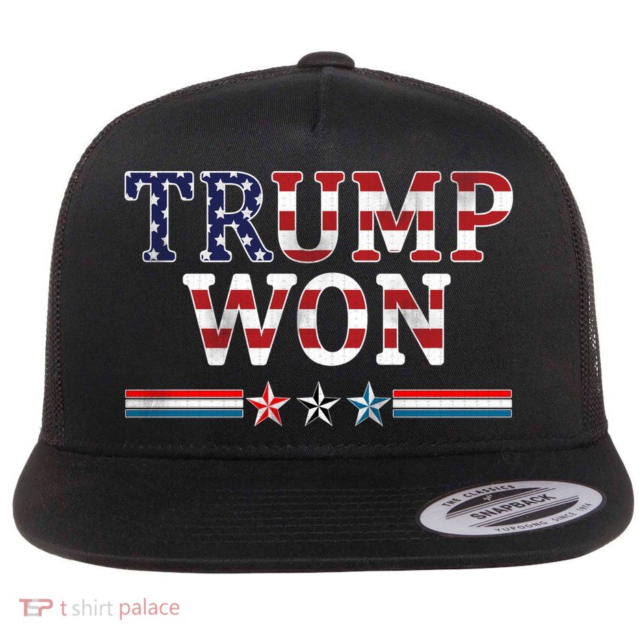 Trump Won American Flag Pro Republican Flat Bill Trucker Hat
