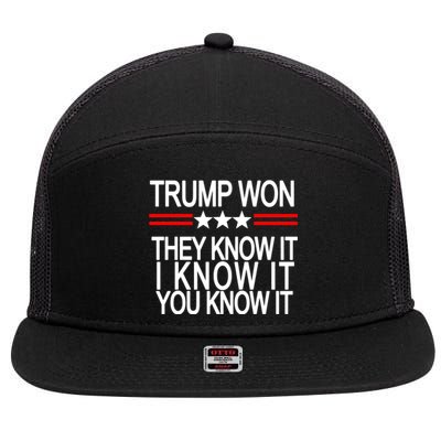 Trump Won They Know It I Know It You Know It 7 Panel Mesh Trucker Snapback Hat