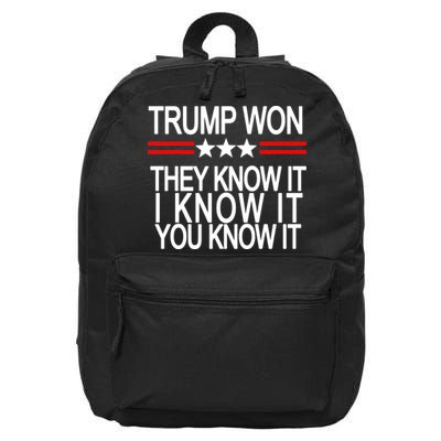 Trump Won They Know It I Know It You Know It 16 in Basic Backpack
