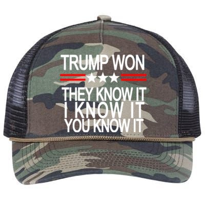 Trump Won They Know It I Know It You Know It Retro Rope Trucker Hat Cap