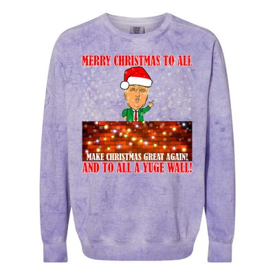 Trump Yuge Merry Chrsitmas To All & Build A Wall Colorblast Crewneck Sweatshirt