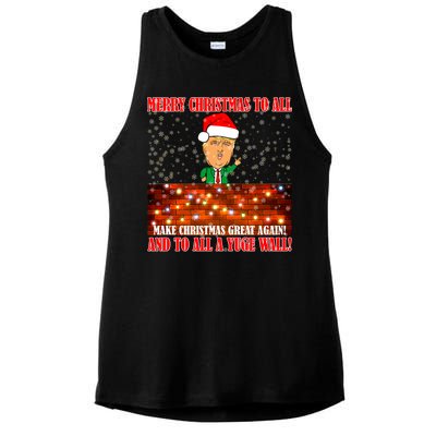 Trump Yuge Merry Chrsitmas To All & Build A Wall Ladies PosiCharge Tri-Blend Wicking Tank