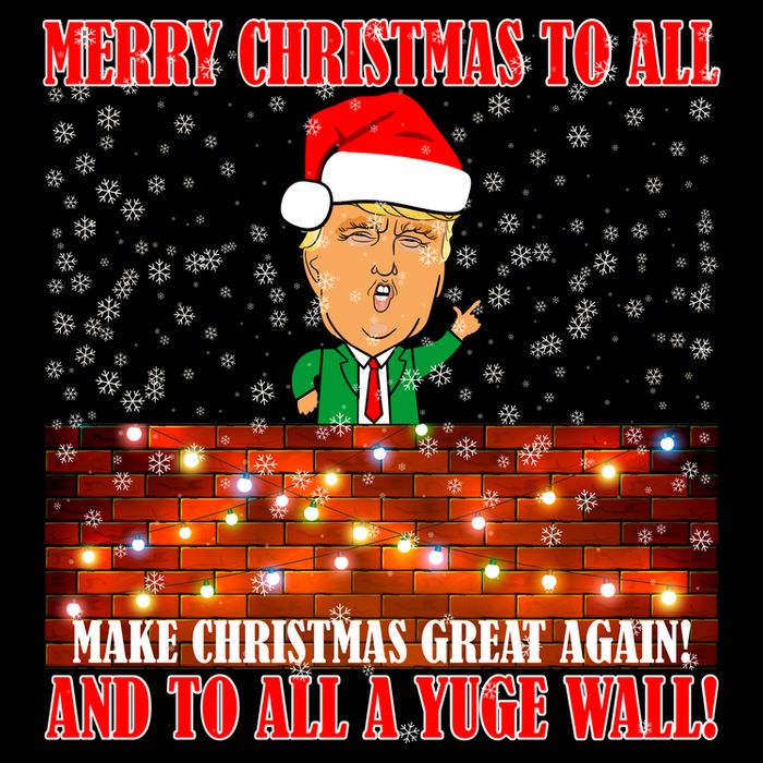 Trump Yuge Merry Chrsitmas To All & Build A Wall Bucket Hat