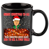 Trump Yuge Merry Chrsitmas To All & Build A Wall 11oz C Handle Ceramic Mug