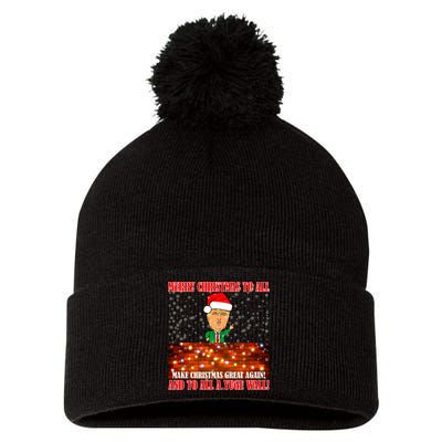 Trump Yuge Merry Chrsitmas To All & Build A Wall Pom Pom 12in Knit Beanie
