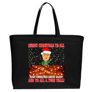 Trump Yuge Merry Chrsitmas To All & Build A Wall Cotton Canvas Jumbo Tote