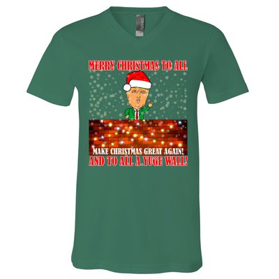 Trump Yuge Merry Chrsitmas To All & Build A Wall V-Neck T-Shirt