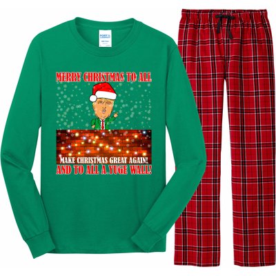 Trump Yuge Merry Chrsitmas To All & Build A Wall Long Sleeve Pajama Set