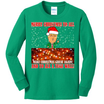 Trump Yuge Merry Chrsitmas To All & Build A Wall Kids Long Sleeve Shirt