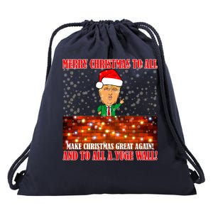 Trump Yuge Merry Chrsitmas To All & Build A Wall Drawstring Bag