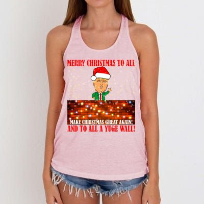 Trump Yuge Merry Chrsitmas To All & Build A Wall Women's Knotted Racerback Tank