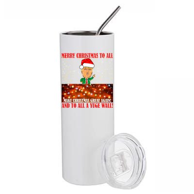 Trump Yuge Merry Chrsitmas To All & Build A Wall Stainless Steel Tumbler