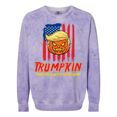 Trumpkin American Flag Make Halloween Great Again Colorblast Crewneck Sweatshirt