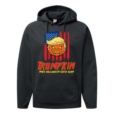 Trumpkin American Flag Make Halloween Great Again Performance Fleece Hoodie