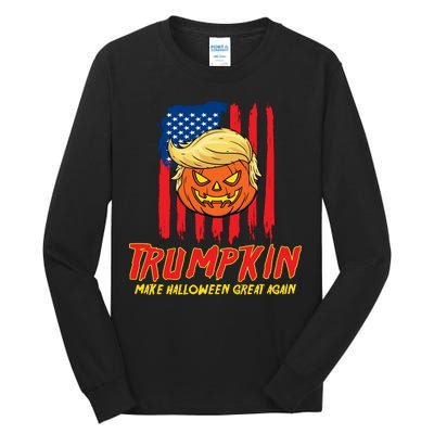 Trumpkin American Flag Make Halloween Great Again Tall Long Sleeve T-Shirt