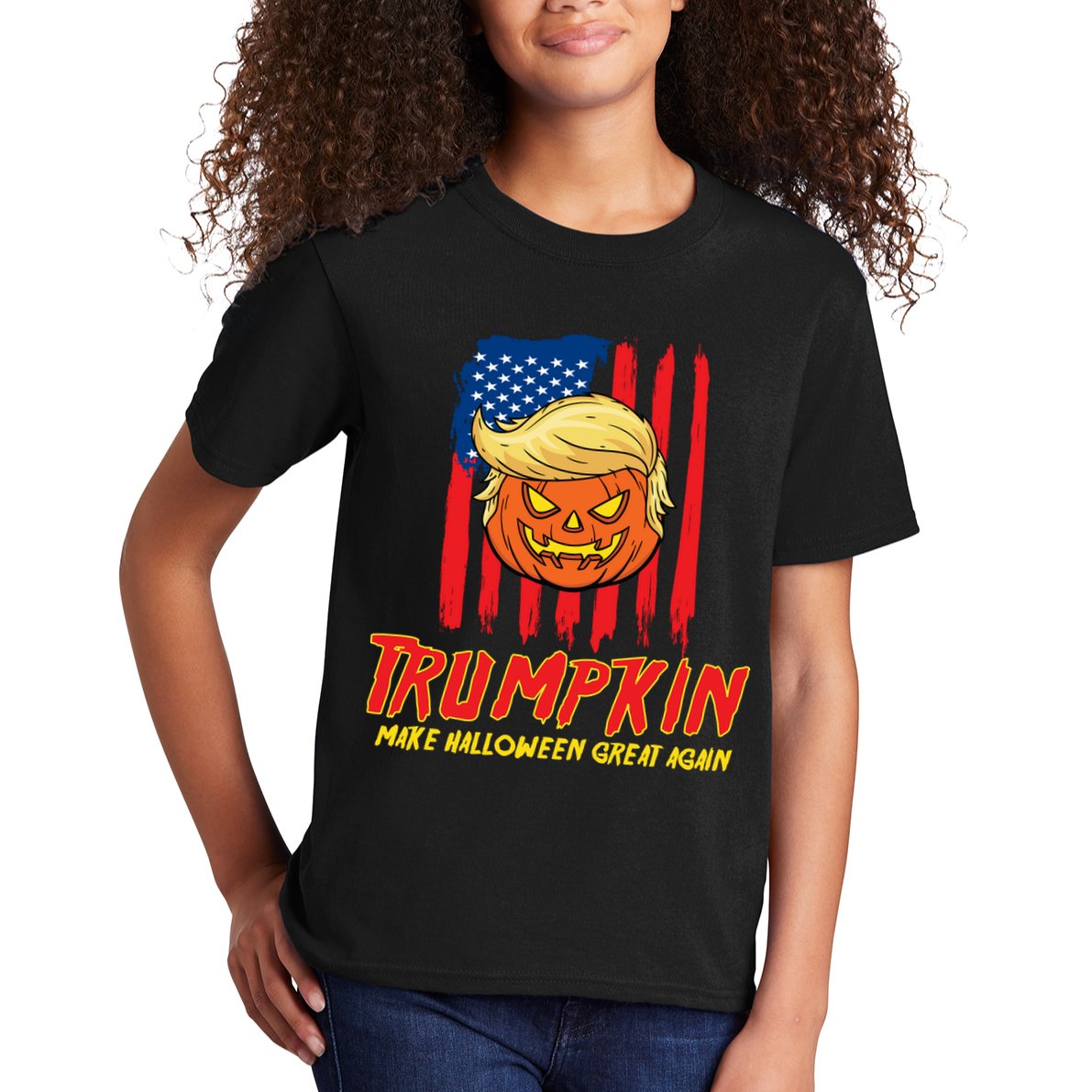 Trumpkin American Flag Make Halloween Great Again Kids T-Shirt