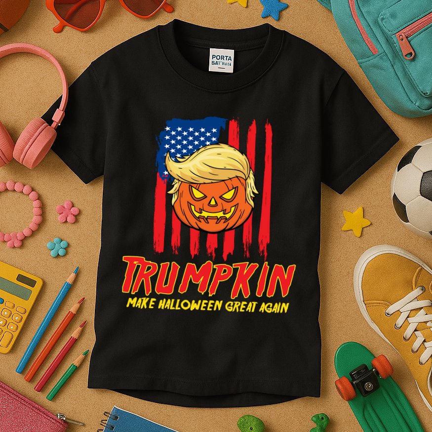 Trumpkin American Flag Make Halloween Great Again Kids T-Shirt