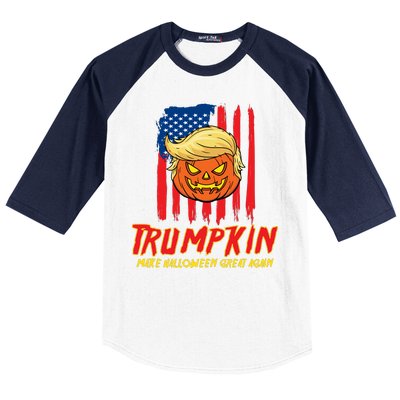 Trumpkin American Flag Make Halloween Great Again Baseball Sleeve Shirt