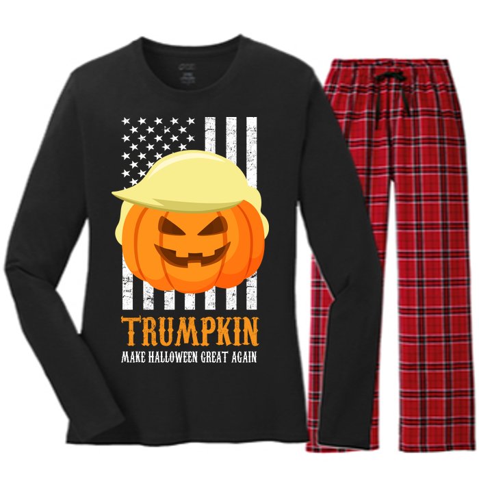 Trumpkin Donald Trump Funny Halloween Women's Long Sleeve Flannel Pajama Set 