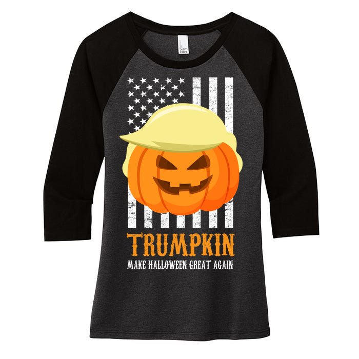 Trumpkin Donald Trump Funny Halloween Women's Tri-Blend 3/4-Sleeve Raglan Shirt