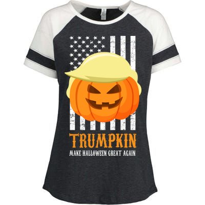 Trumpkin Donald Trump Funny Halloween Enza Ladies Jersey Colorblock Tee