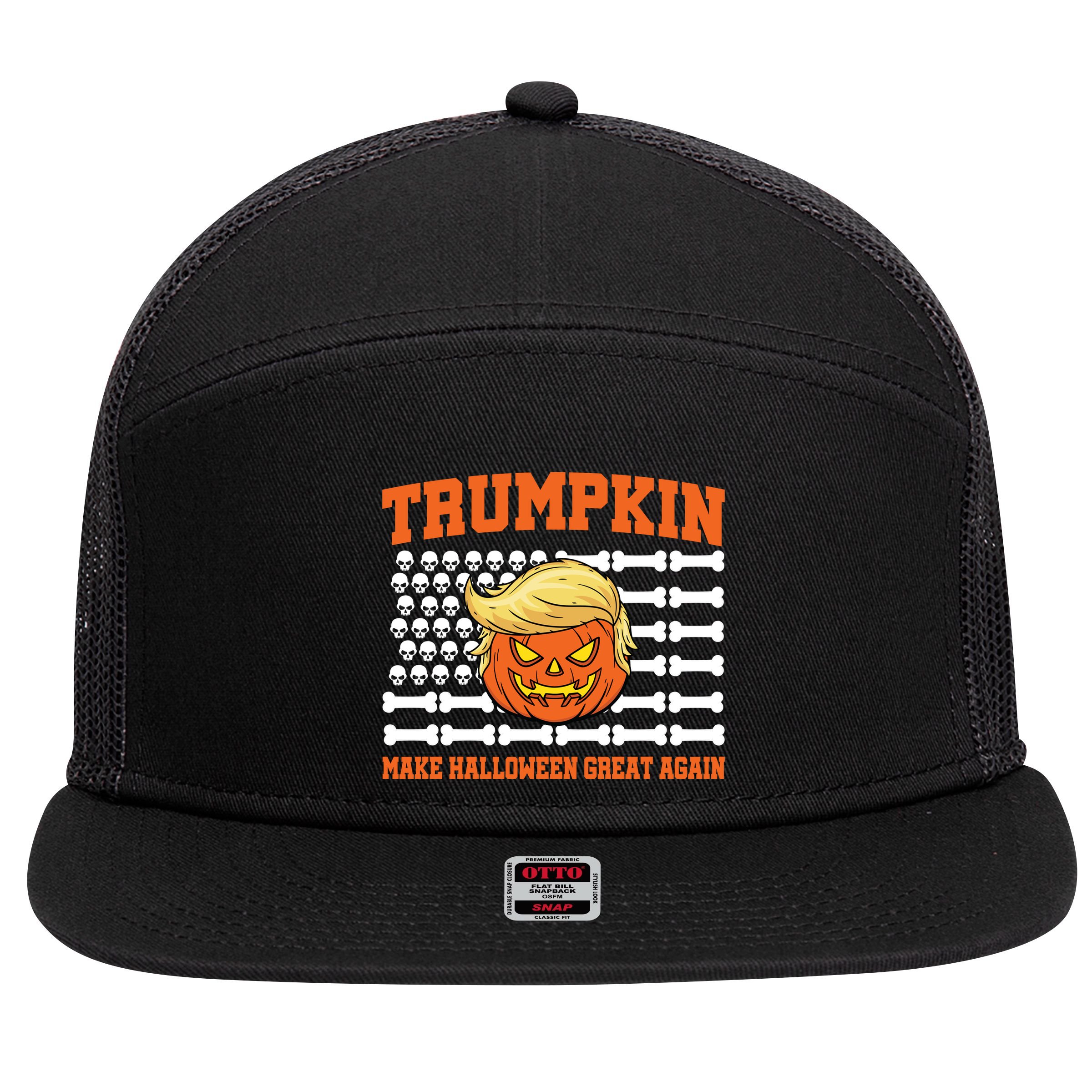 Trumpkin Make Halloween Great Again Skull Bone Flag 7 Panel Mesh Trucker Snapback Hat