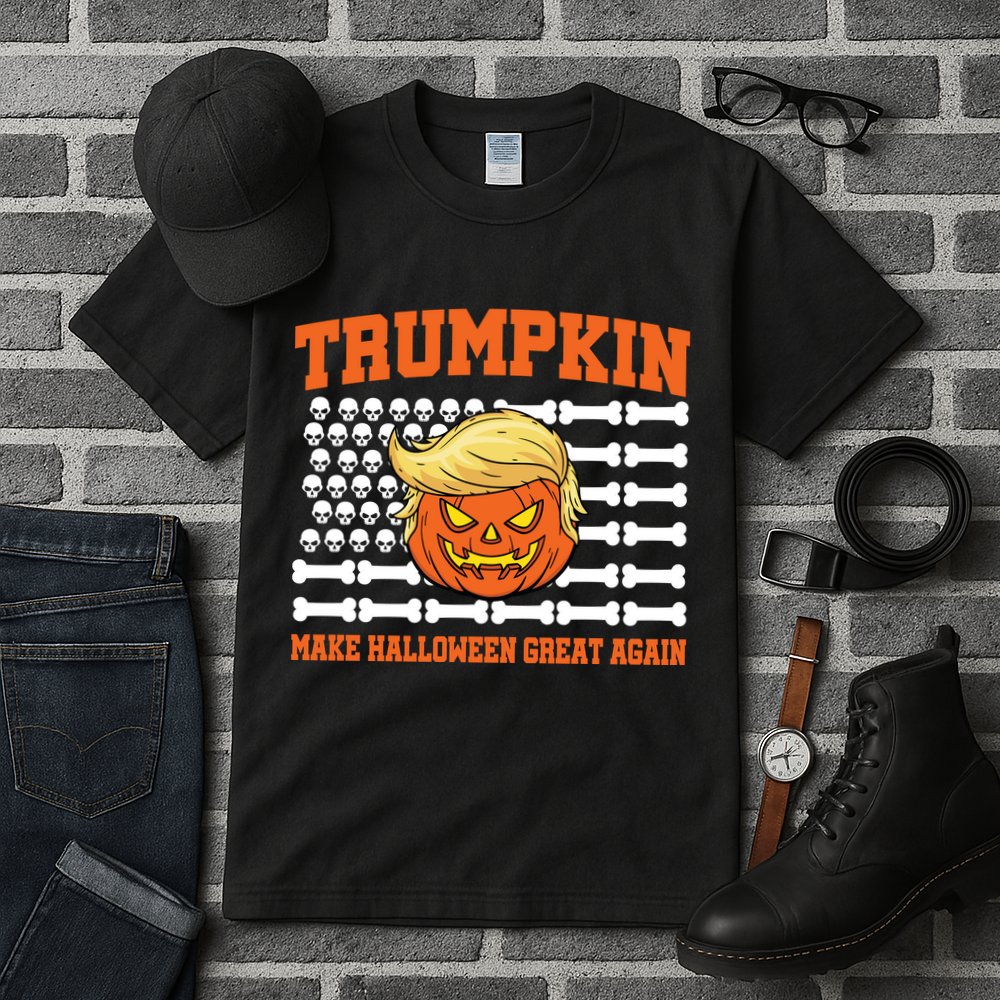 Trumpkin Make Halloween Great Again Skull Bone Flag Tall T-Shirt