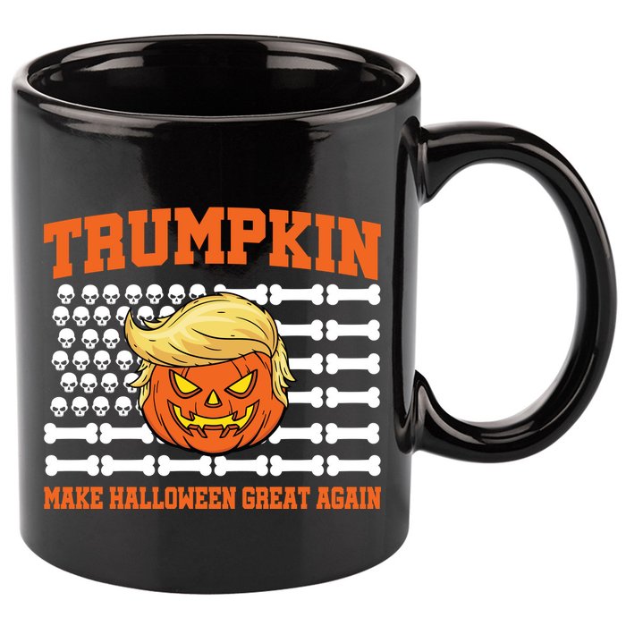 Trumpkin Make Halloween Great Again Skull Bone Flag 11oz C Handle Ceramic Mug