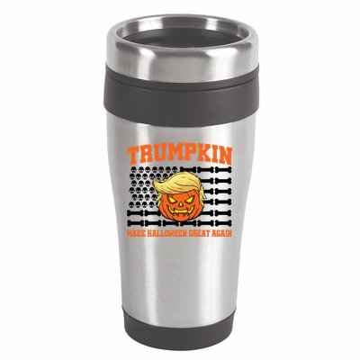 Trumpkin Make Halloween Great Again Skull Bone Flag 16oz Travel Tumbler