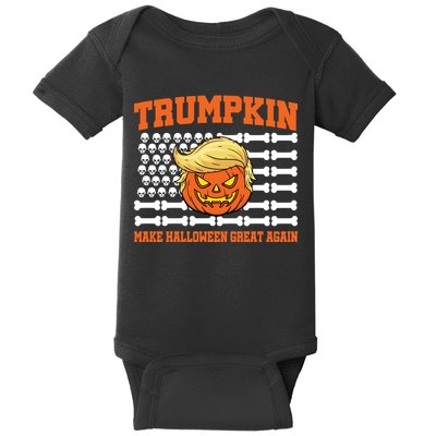 Trumpkin Make Halloween Great Again Skull Bone Flag Baby Bodysuit