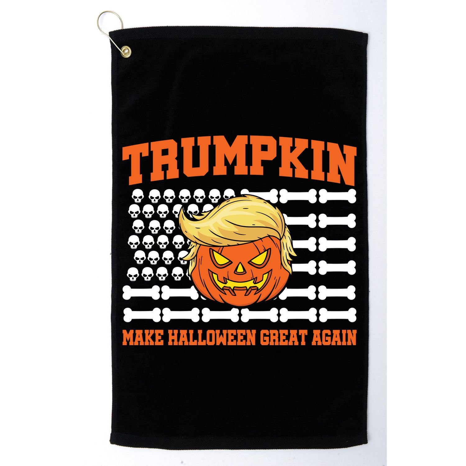 Trumpkin Make Halloween Great Again Skull Bone Flag Golf Towel