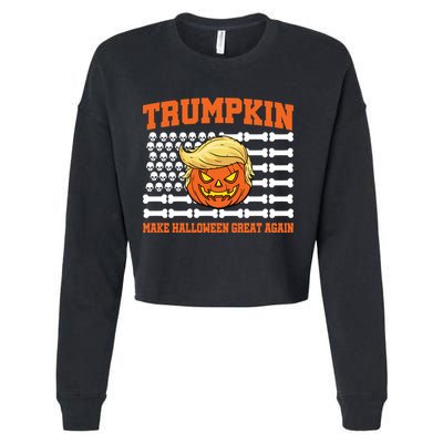 Trumpkin Make Halloween Great Again Skull Bone Flag Cropped Pullover Crew