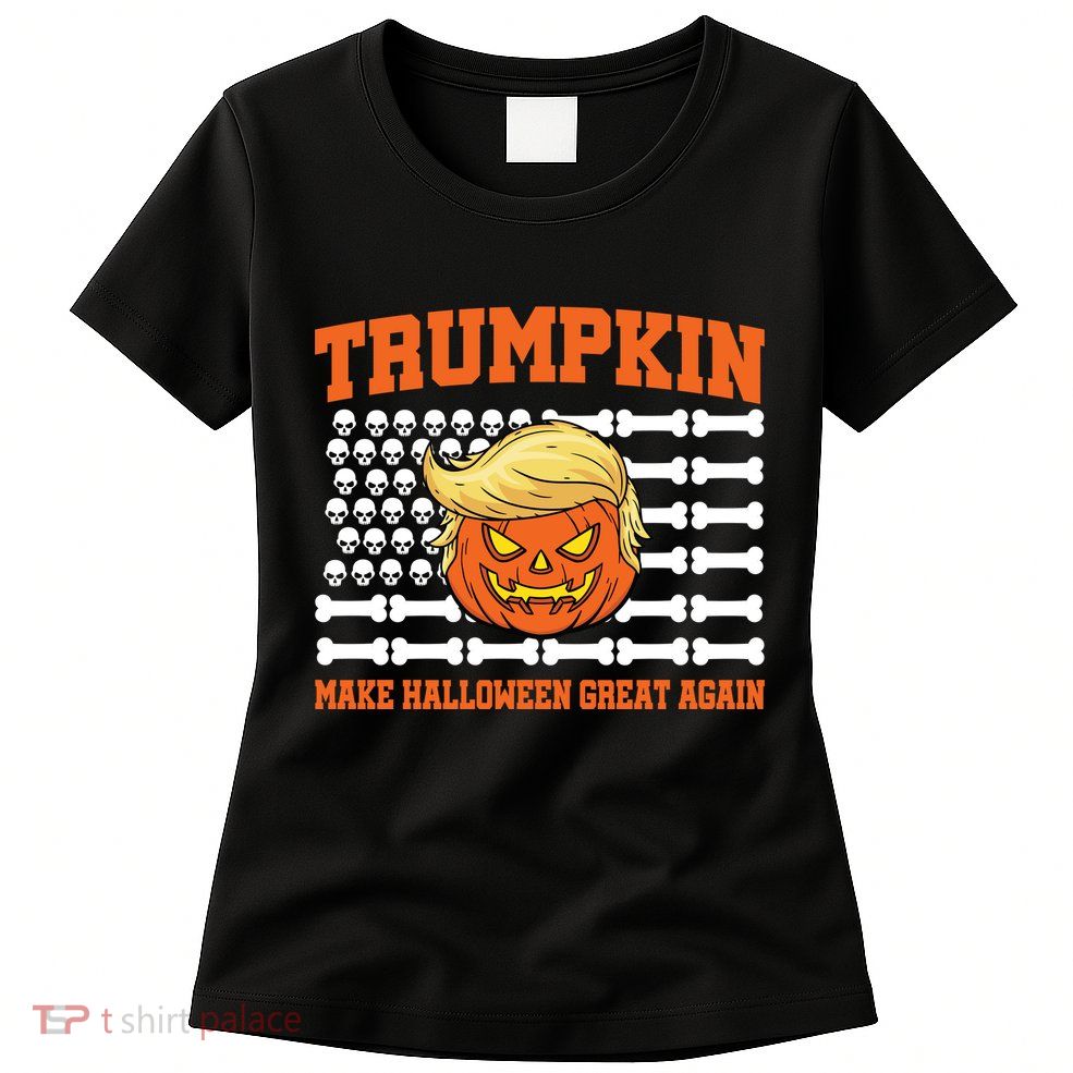 Trumpkin Make Halloween Great Again Skull Bone Flag Womens T-Shirt