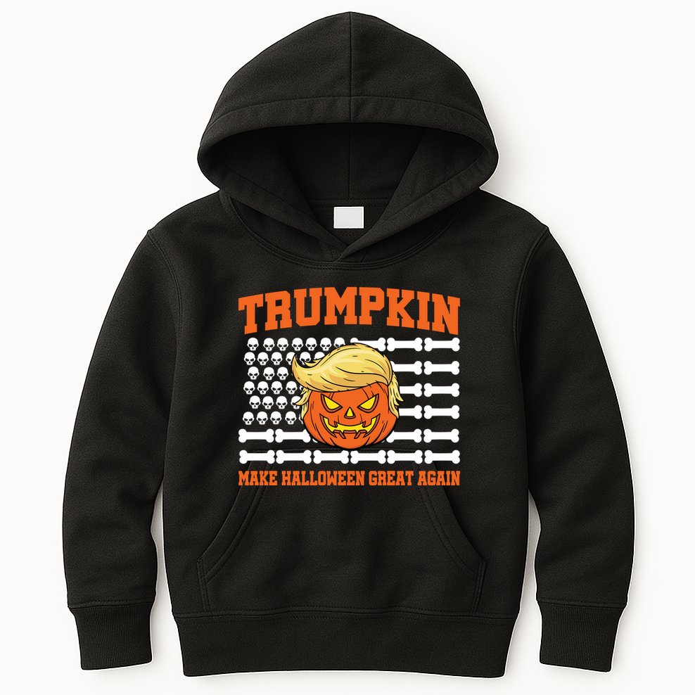 Trumpkin Make Halloween Great Again Skull Bone Flag Kids Hoodie