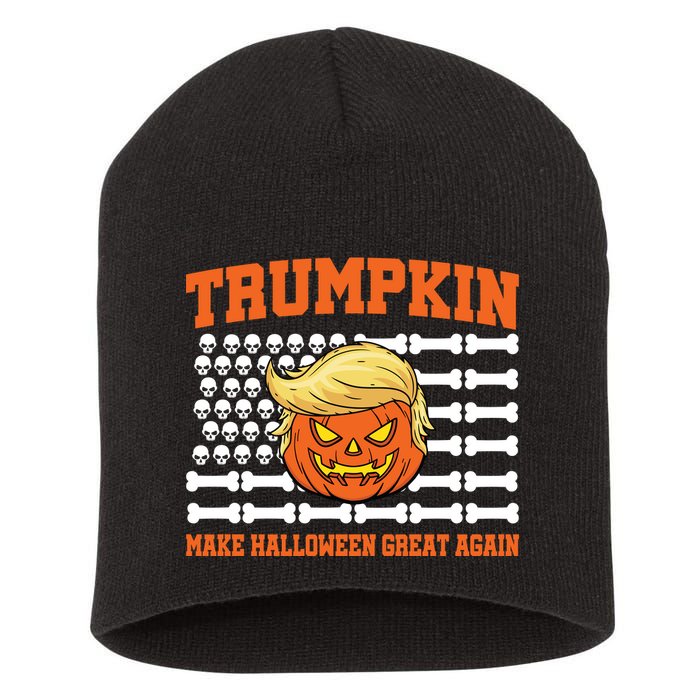 Trumpkin Make Halloween Great Again Skull Bone Flag Short Acrylic Beanie