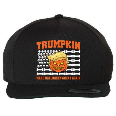Trumpkin Make Halloween Great Again Skull Bone Flag Wool Snapback Cap