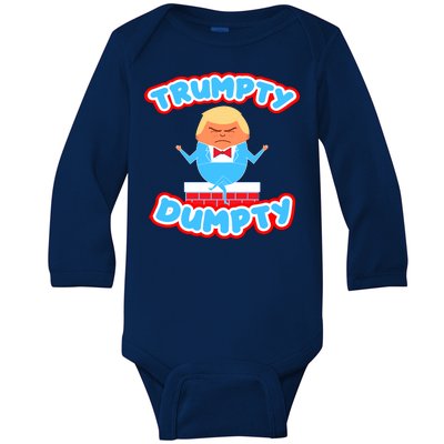 Trumpy Dumpty Funny Donald Trump Brick Wall Baby Long Sleeve Bodysuit