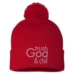 Trust God And Chill Pom Pom 12in Knit Beanie