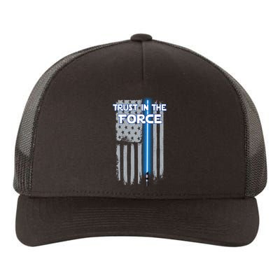 Trust In The Force American Blue Lightsaber Police Flag Yupoong Adult 5-Panel Trucker Hat