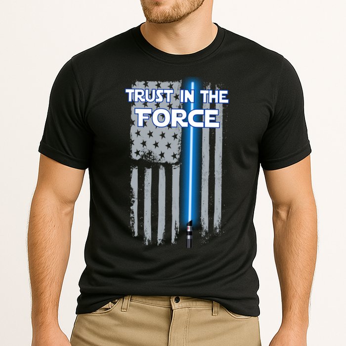 Trust In The Force American Blue Lightsaber Police Flag Cooling Performance Crew T-Shirt