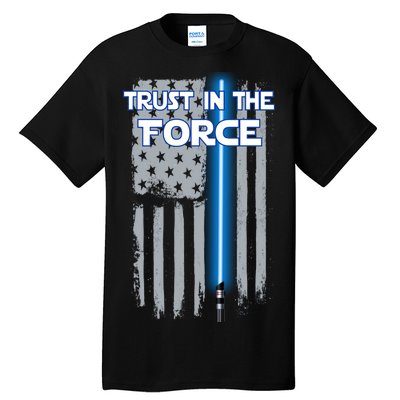 Trust In The Force American Blue Lightsaber Police Flag Tall T-Shirt