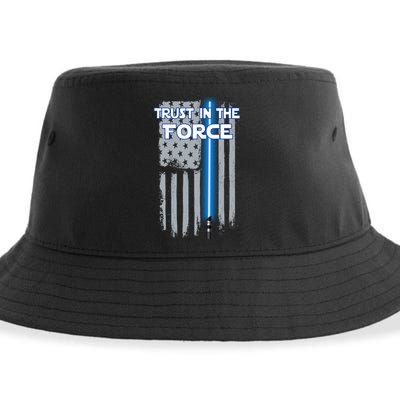 Trust In The Force American Blue Lightsaber Police Flag Sustainable Bucket Hat