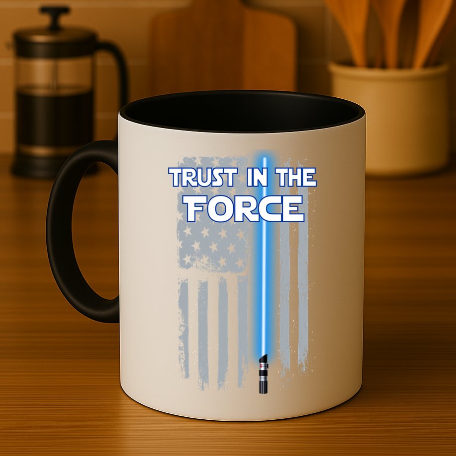Trust In The Force American Blue Lightsaber Police Flag Mug