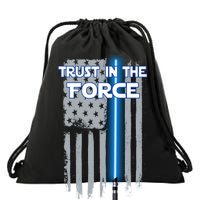 Trust In The Force American Blue Lightsaber Police Flag Drawstring Bag