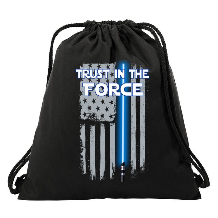 Trust In The Force American Blue Lightsaber Police Flag Drawstring Bag