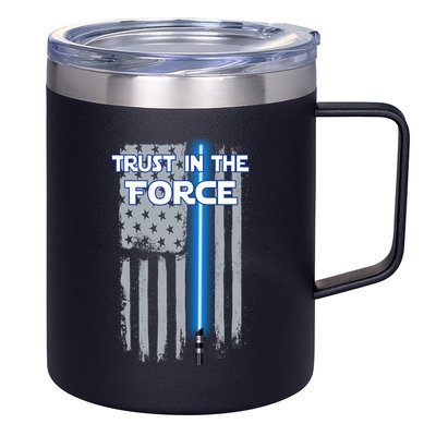 Trust In The Force American Blue Lightsaber Police Flag 12oz Stainless Steel Coffee Mug